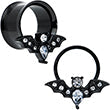 Load image into Gallery viewer, Clear Gem Black Bat Halloween Double Flare Tunnel Plug Set