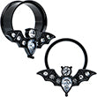Load image into Gallery viewer, Clear Gem Black Bat Halloween Double Flare Tunnel Plug Set