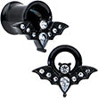 Load image into Gallery viewer, Clear Gem Black Bat Halloween Double Flare Tunnel Plug Set