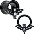 Load image into Gallery viewer, Clear Gem Black Bat Halloween Double Flare Tunnel Plug Set