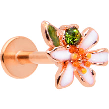 Load image into Gallery viewer, 16G 1/4 Green CZ Gem Rose Gold Tone Bold Flower Labret Tragus
