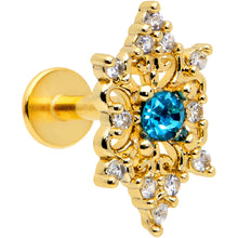 Load image into Gallery viewer, 16G 1/4 Clear Blue Gem Gold Tone Royal Heart Labret Monroe Tragus