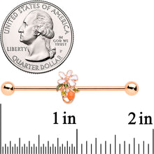 Load image into Gallery viewer, 14G Green Gem Rose Gold Hue Orange Flower Industrial Barbell 38mm