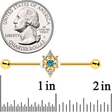 Load image into Gallery viewer, 14G Clear Blue Gem Gold Tone Royal Heart Industrial barbell 38mm