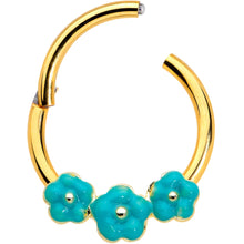将图片加载到图库查看器,16G 3/8 Gold Tone Little Green Flower Hinged Segment Ring
