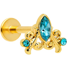 Load image into Gallery viewer, 16G 5/16 Blue Gem Gold Tone Elegant Diadem Labret Monroe Tragus