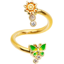 Load image into Gallery viewer, Clear CZ Gem Gold Tone Sun Green Butterfly Spiral Twister Belly Ring