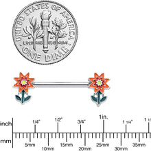 Load image into Gallery viewer, 14G 9/16 Red Orange Fanciful Flower Barbell Nipple Ring Set