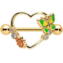 将图片加载到图库查看器,14G 9/16 Clear CZ Gem Gold Tone Butterfly Heart Nipple Shield Set