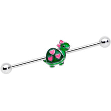 Load image into Gallery viewer, 14G Pink Green Hearts Bow Pretty Turtle Industrial Barbell 38mm