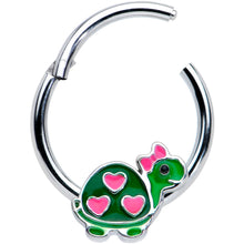 将图片加载到图库查看器,16G 3/8 Hearts Bow Pink Green Pretty Turtle Hinged Segment Ring