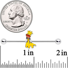 Load image into Gallery viewer, 14G Bow Tie Yellow Red Giraffe Industrial Barbell 38mm