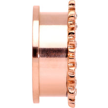 Load image into Gallery viewer, Clear Gem Rose Gold Tone White Leaves Screw Fit Tunnel Plug Set