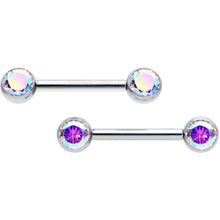 将图片加载到图库查看器,14G 1/2 Aurora CZ Gem G23 Titanium Threadless Nipple Ring Set