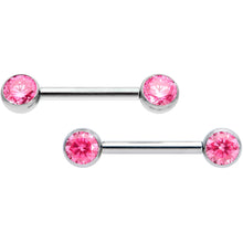 Load image into Gallery viewer, 14G 1/2 Pink CZ Gem G23 Titanium Threadless Nipple Ring Set