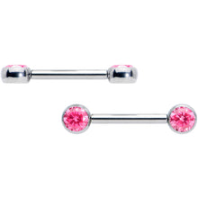Load image into Gallery viewer, 14G 1/2 Pink CZ Gem G23 Titanium Threadless Nipple Ring Set