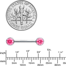 Load image into Gallery viewer, 14G 1/2 Pink CZ Gem G23 Titanium Threadless Nipple Ring Set