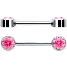 Load image into Gallery viewer, 14G 9/16 Pink CZ Gem G23 Titanium Threadless Nipple Ring Set