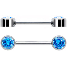 Load image into Gallery viewer, 14G 9/16 Blue CZ Gem G23 Titanium Threadless Nipple Ring Set