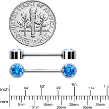 Load image into Gallery viewer, 14G 9/16 Blue CZ Gem G23 Titanium Threadless Nipple Ring Set