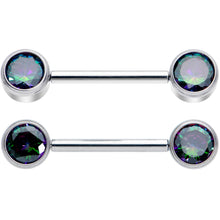 Load image into Gallery viewer, 14G 9/16 Vitrail CZ Gem G23 Titanium Threadless Nipple Ring Set