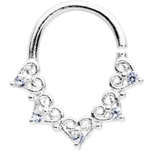Load image into Gallery viewer, 16G 5/16 Clear CZ Gem Heart Filigree Cartilage Closure Ring