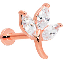 Load image into Gallery viewer, 16G 5/16 Clear CZ Gem Rose Gold Tone Leaf Internal Thread Labret
