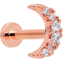 将图片加载到图库查看器,16G 1/4 Clear CZ Gem Rose Gold Tone Moon Internal Thread Labret