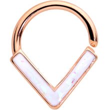 将图片加载到图库查看器,16G 5/16 White Faux Opal Rose Gold Tone Chevron Closure Ring