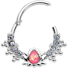 Load image into Gallery viewer, 16G 3/8 Pink Faux Opal Stylized Lotus Hinged Segment Ring