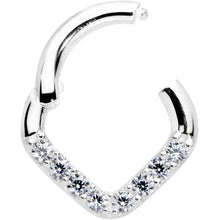 Load image into Gallery viewer, 16G 1/4 14k White Gold Clear CZ Gem Chevron Hinged Segment Ring