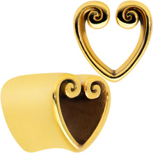 Load image into Gallery viewer, Gold Tone Curled Heart Valentines Day Tunnel Plug Set