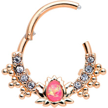 Load image into Gallery viewer, 16G 3/8 Pink Faux Opal Rose Gold Hue Lotus Hinged Segment Ring