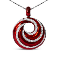 Load image into Gallery viewer, .925 Sterling Silver Red Enamel and 1/2 Diamond Endless Swirl Medallion 18" Pendant Necklace (F-G Color, VS1-VS2 Clarity)
