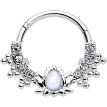 Load image into Gallery viewer, 16G 3/8 White Faux Opal Stylized Lotus Hinged Segment Ring