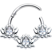将图片加载到图库查看器,16G 3/8 Clear CZ Gem Triple Lotus Hinged Segment Ring