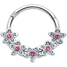 Load image into Gallery viewer, 16G 3/8 Pink Gem Foxy Floral Hinged Segment Ring