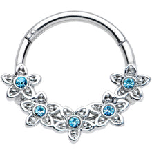 Load image into Gallery viewer, 16G 3/8 Blue Gem Foxy Floral Hinged Segment Ring