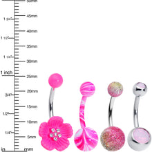 Load image into Gallery viewer, Pink Faux Opal Clear Gem Pink Sandblast Flower Belly Ring Set of 4