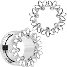 Load image into Gallery viewer, Clear Gem White Leaves Screw Fit Tunnel Plug Set