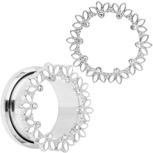 Load image into Gallery viewer, Clear Gem White Leaves Screw Fit Tunnel Plug Set