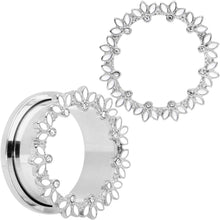 Load image into Gallery viewer, Clear Gem White Leaves Screw Fit Tunnel Plug Set