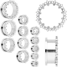 Load image into Gallery viewer, Clear Gem White Leaves Screw Fit Tunnel Plug Set