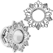 Load image into Gallery viewer, Clear Gem Floral Lotus Screw Fit Tunnel Plug Set