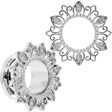 Load image into Gallery viewer, Clear Gem Floral Lotus Screw Fit Tunnel Plug Set