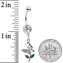 将图片加载到图库查看器,Clear Green Gem Perching Floral Butterfly Dangle Belly Ring