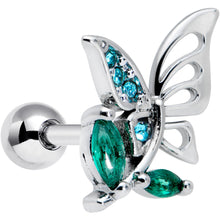 Load image into Gallery viewer, 16G 1/4 Blue Green Gem Floral Butterfly Cartilage Tragus Earring