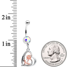 Load image into Gallery viewer, Aurora Clear Gem Rose in Your Heart Valentines Dangle Belly Ring