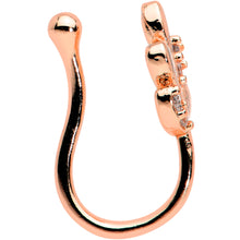 将图片加载到图库查看器,Clear Gem Rose Gold Tone Leaves of Love Clip On Fake Nose Ring