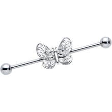 Load image into Gallery viewer, 14G Clear Gem Lacy Butterfly Industrial Barbell 38mm